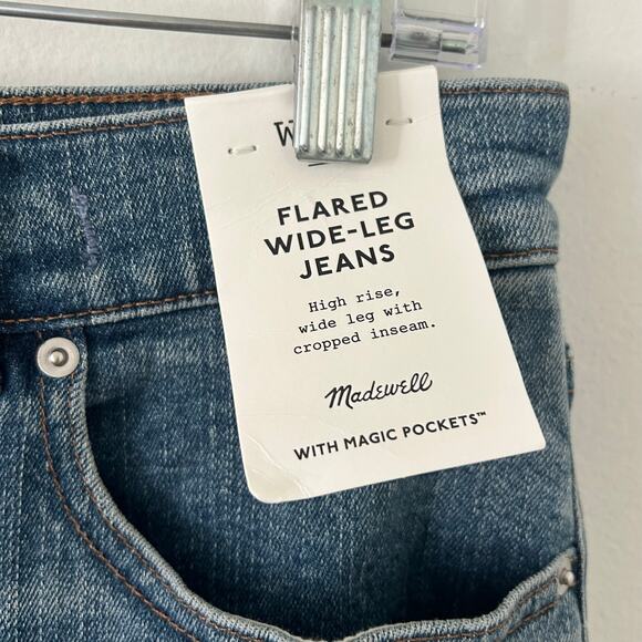 Madewell Women's Flared Wide Leg Crop Raw Hem Medium Wash Denim Jeans 29 New - Picture 7 of 9